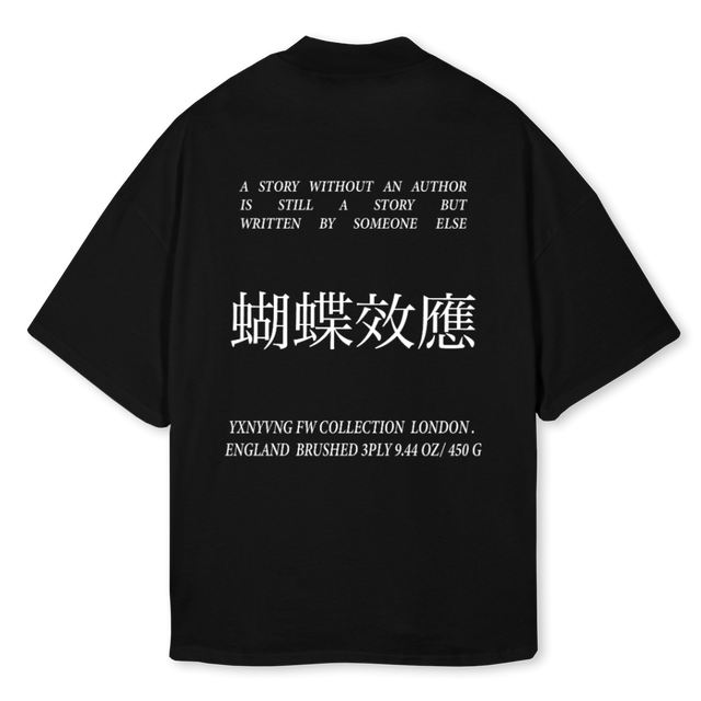 BACK WORDS MOCK T Black Oversized Mock Neck Tee.