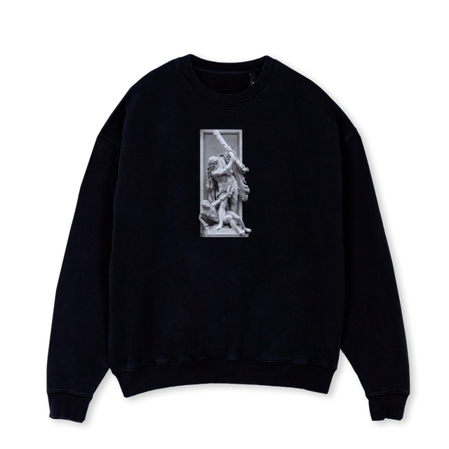 HERACLES Black Oversized Crewneck Sweater.