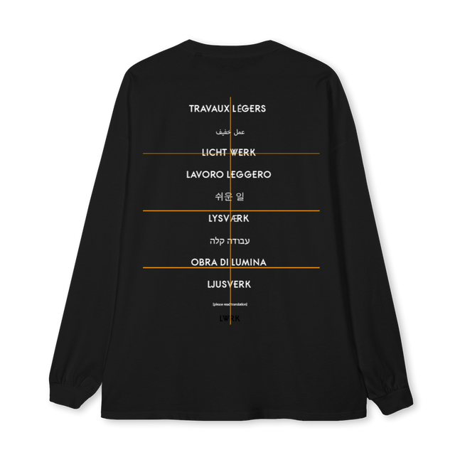 LWRK LANGUAGES Black Oversized LS Tee.