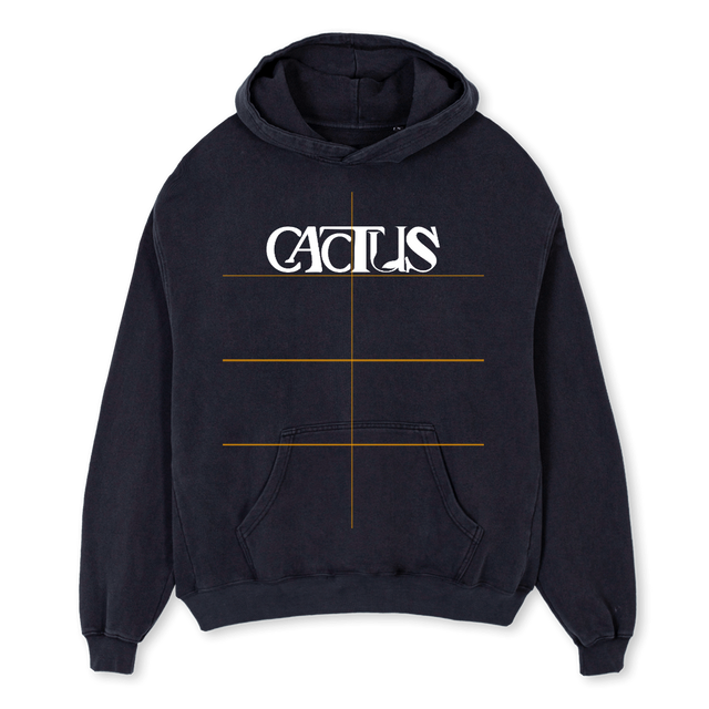CACTUSWHITELOGO Vintage Black Oversized Hoodie.