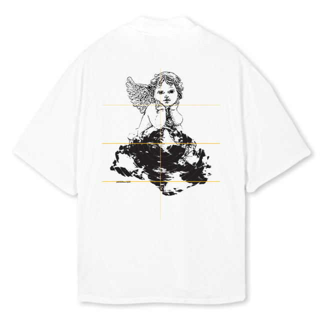 SOLID STUDIOSANGEL White Oversized Mock Neck Tee.