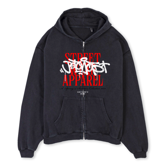 STREETAPPAREL Vintage Black Oversized Zipped Hoodie.
