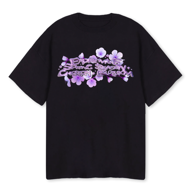 CHERRY BLOSSOM BLA Black Oversized Tee.