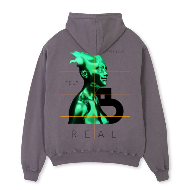 GREEN FLAME Pigment Grey Oversized Hoodie.