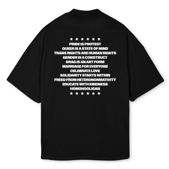 HOMOHOOLIGAN SAMPL Black Oversized Mock Neck Tee.