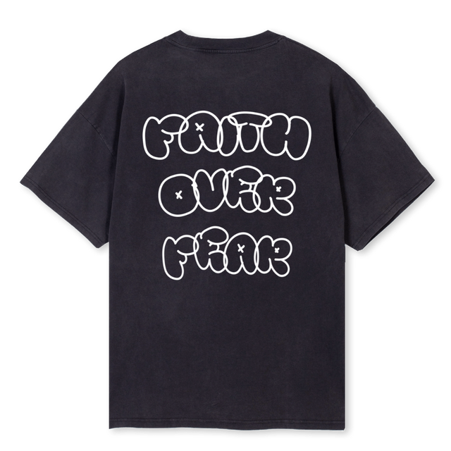 FAITH OVER FEAR VB Vintage Black Oversized Tee.