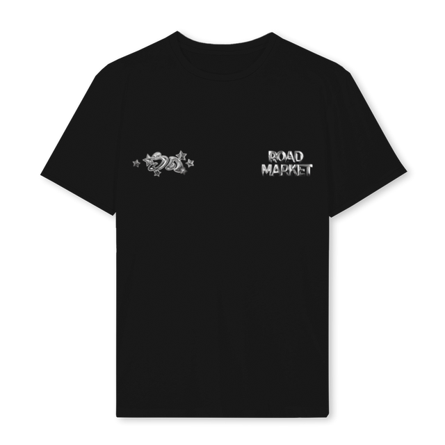 ROAD MARKET Black Regular Tee.