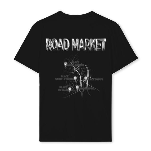 ROAD MARKET Black Regular Tee.