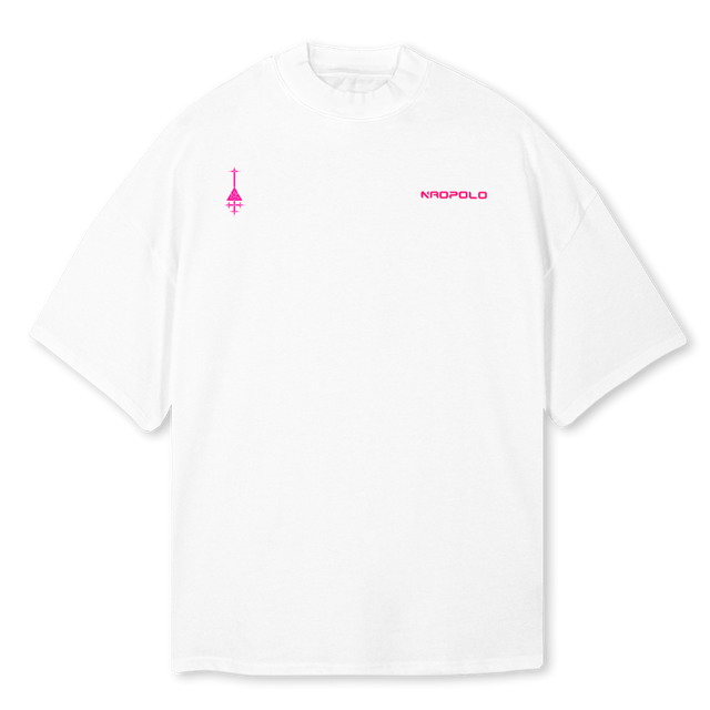 NUMTWO White Oversized Mock Neck Tee.