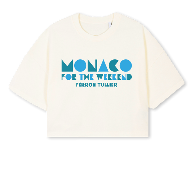 MCCROPPBLUEGREEN Cream Cropped Oversized Tee.