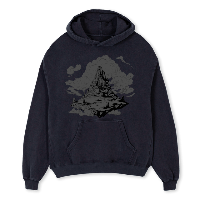 MOUNTAIN EIGHT LIVES Vintage Black Oversized Hoodie.