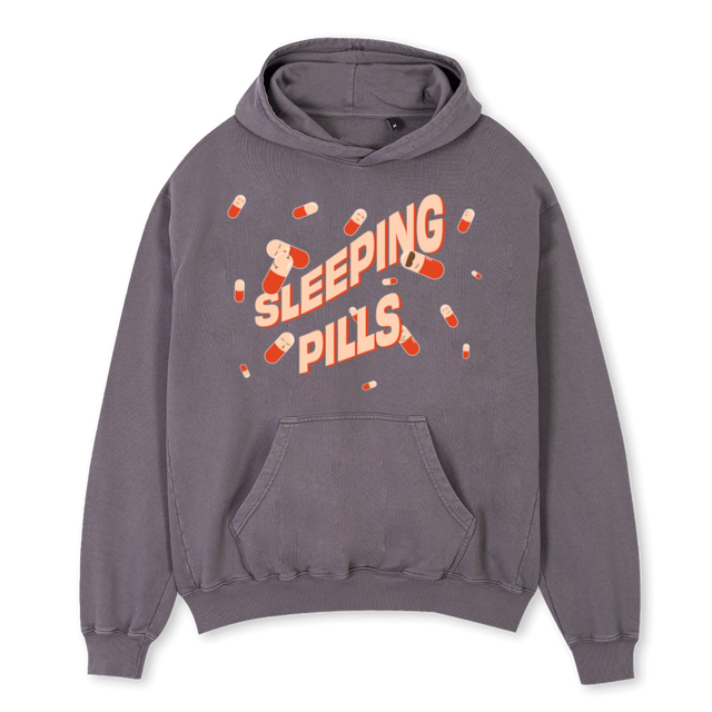 SLEEPING PILLS VTWO Pigment Grey Oversized Hoodie.
