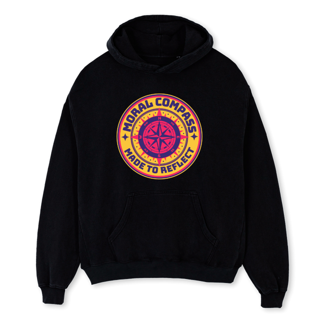 MORAL COMPASS B Black Oversized Hoodie.