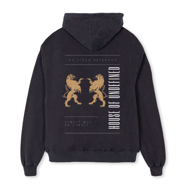 LION ZIPPER HOUD Vintage Black Oversized Zipped Hoodie.