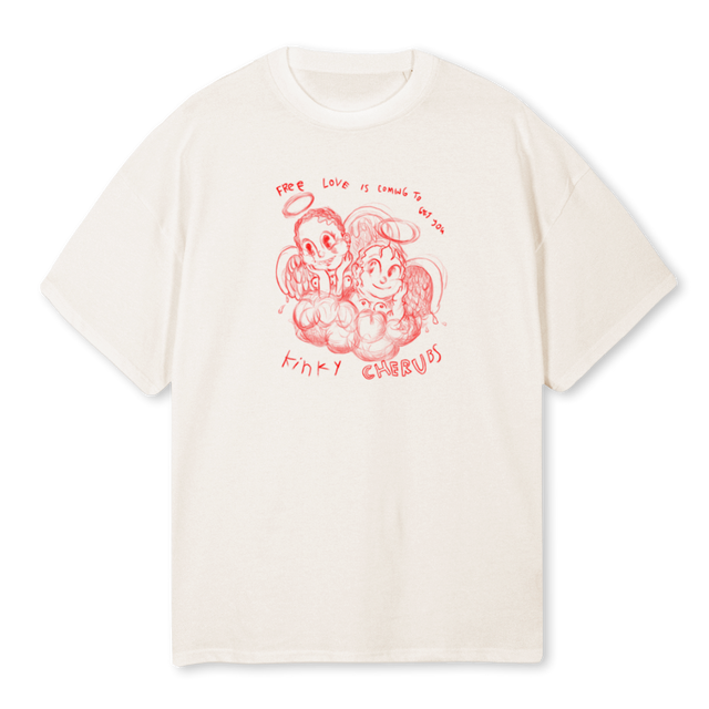 RED CHERUB Vintage White Oversized Tee.