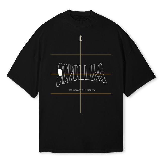 SCRE Black Oversized Mock Neck Tee.