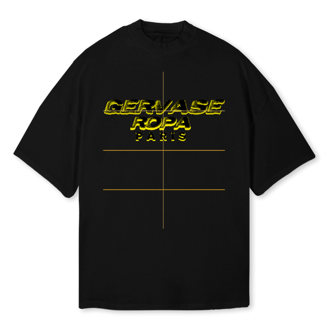 WRLDTOURTYELOOWW Black Oversized Mock Neck Tee.