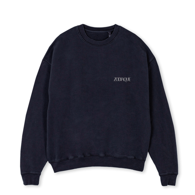 ZDQ Vintage Black Oversized Crewneck Sweater.