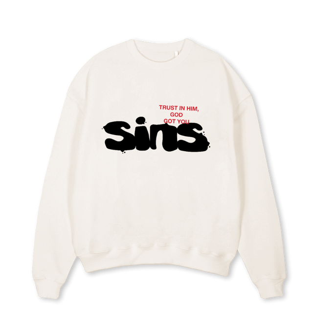 SINS SWSHIRT Vintage White Oversized Crewneck Sweater.