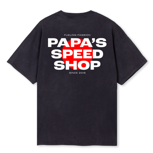 PAPAS RED DOT OS Vintage Black Oversized Tee.