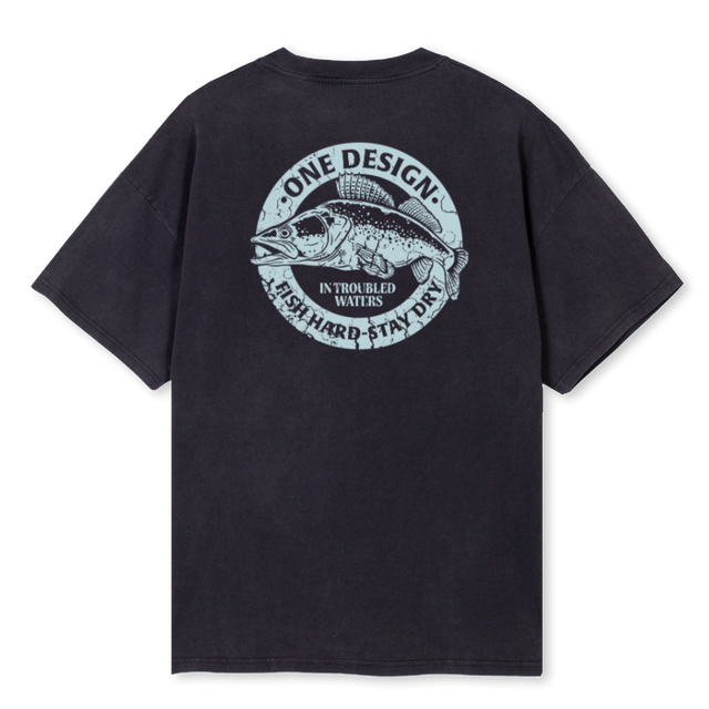 ONEDESIGNFISHBLACK Vintage Black Oversized Tee.