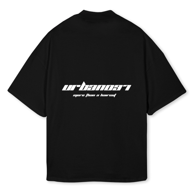 MORE U Black Oversized Mock Neck Tee.