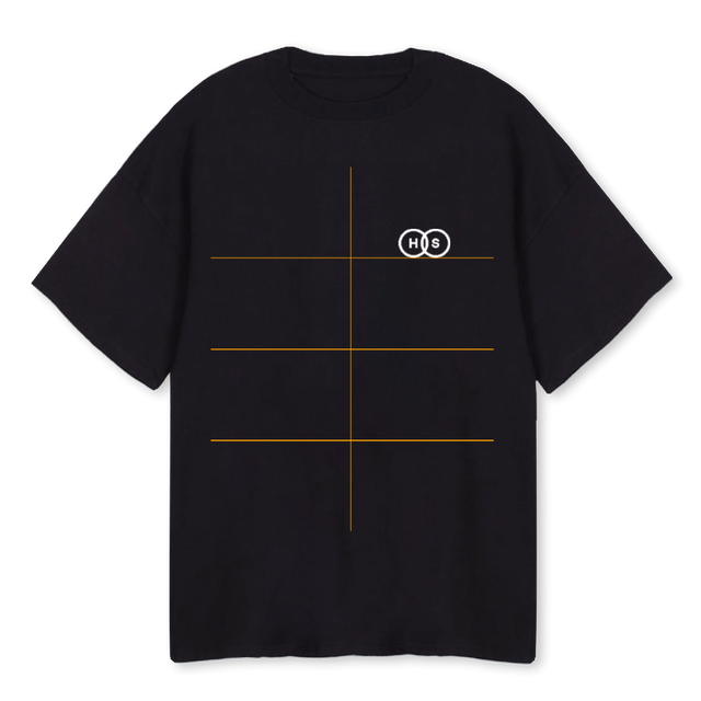 BLACKWHITEINTLNKFRNT Black Oversized Tee.