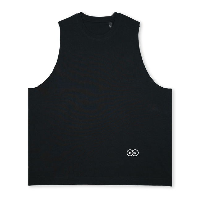 BLACKTANKDISTRESXTRA Deep Black Oversized Vest.