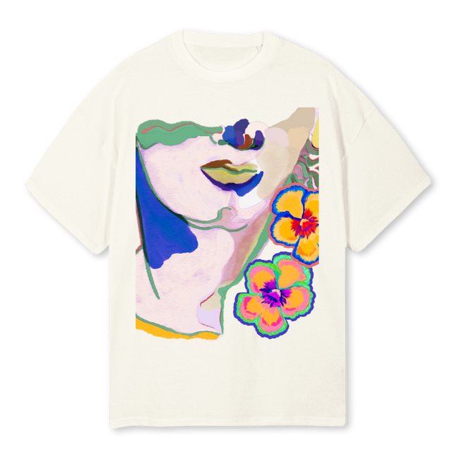 GREEK STATUES PANSY Cream Oversized Tee.