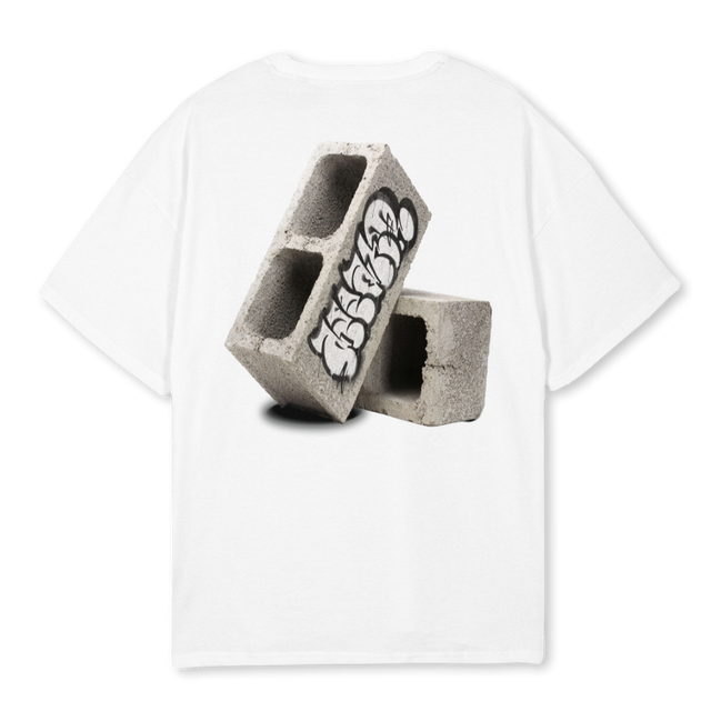 BRICK BY BRICK White Oversized Tee.