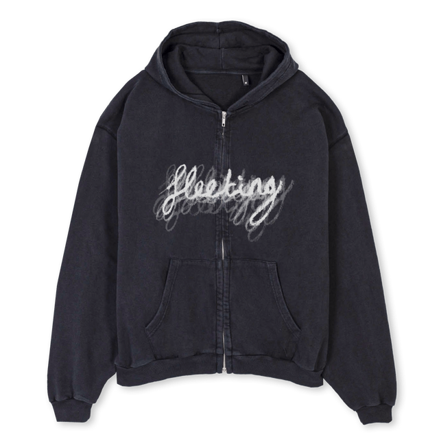 FLEETING Vintage Black Oversized Zipped Hoodie.
