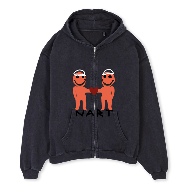 HOODIENART Vintage Black Oversized Zipped Hoodie.