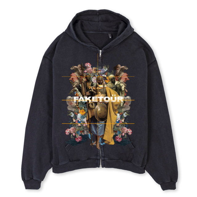 ROOTSHOODIE Vintage Black Oversized Zipped Hoodie.