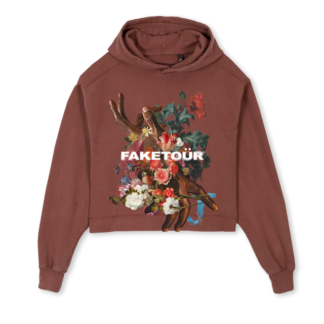 FLWRCROPHOODIE Vintage Brown Cropped Hoodie.