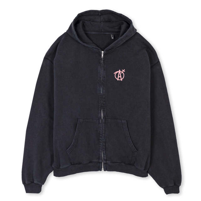 HWAGN Vintage Black Oversized Zipped Hoodie.