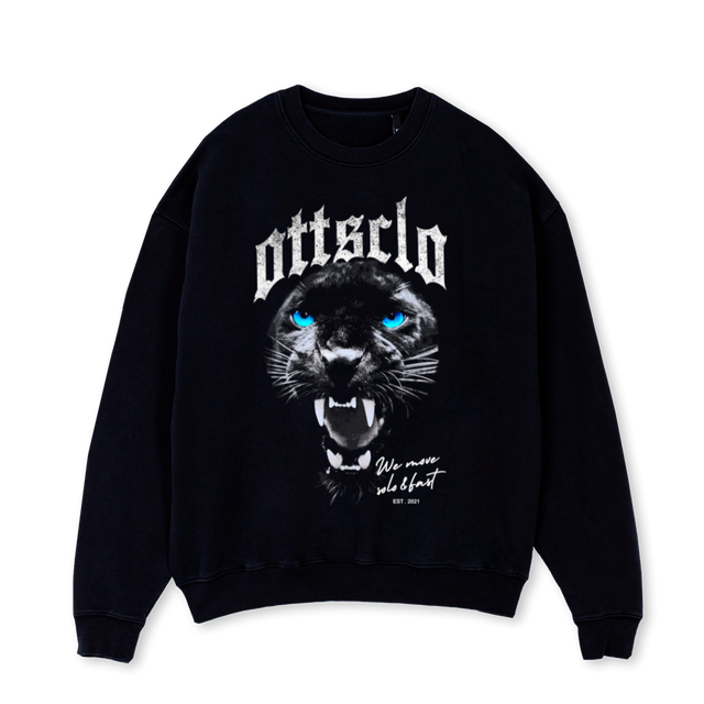 PANTHERE Black Oversized Crewneck Sweater.