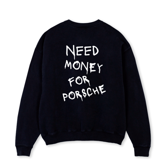 BLACKPORSCHESWEATER Black Oversized Crewneck Sweater.
