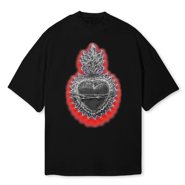 SACRED Black Oversized Mock Neck Tee.