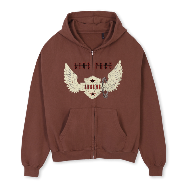 CHAINGENE Vintage Brown Oversized Zipped Hoodie.