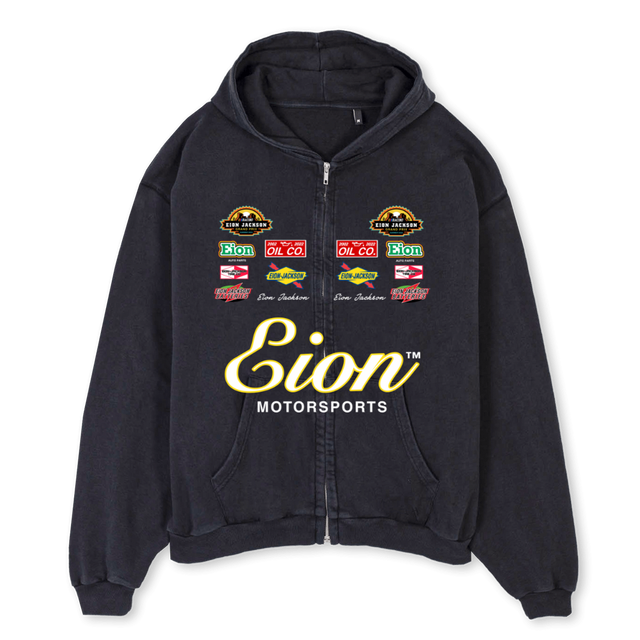 MOTOZIPUP Vintage Black Oversized Zipped Hoodie.