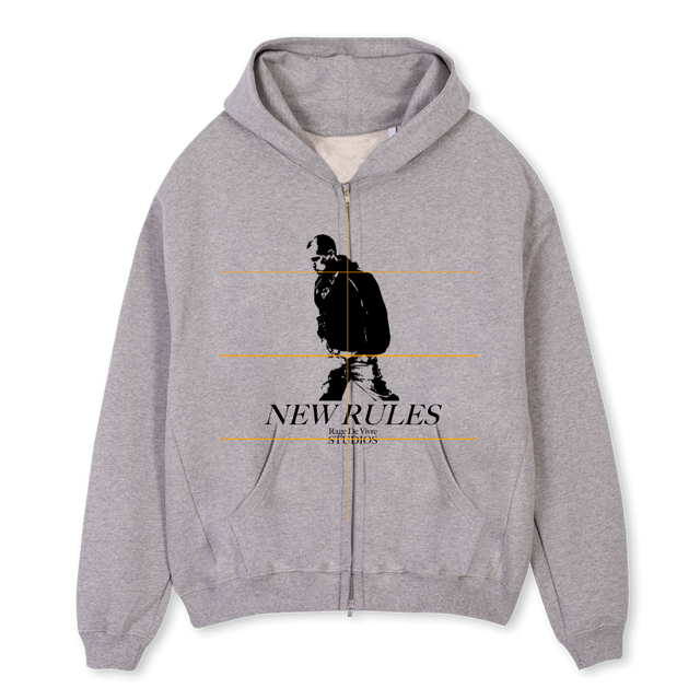 NEWRULESBLACK Grey Marl Oversized Zipped Hoodie.