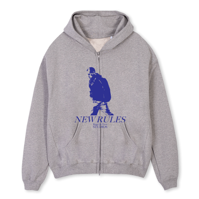 NEWRULESNAVY Grey Marl Oversized Zipped Hoodie.
