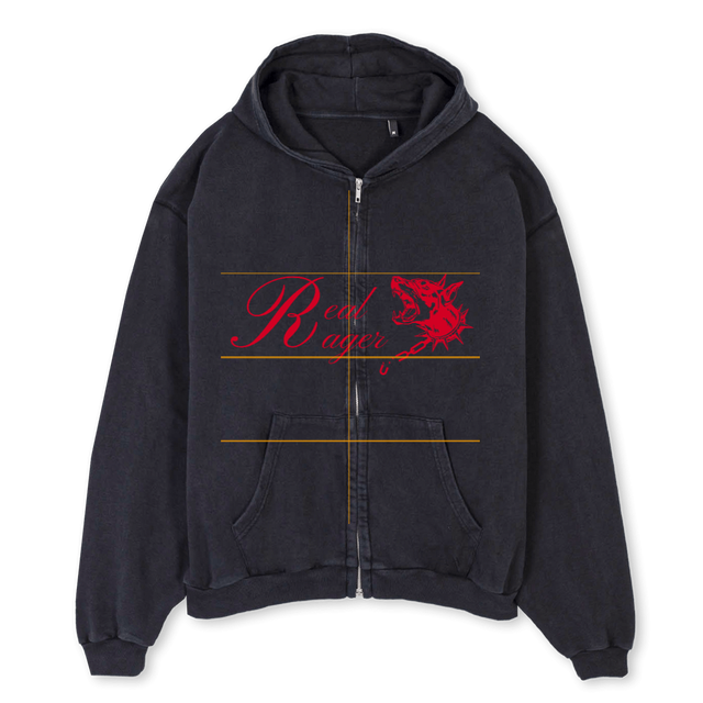 REALRAGERRED Vintage Black Oversized Zipped Hoodie.