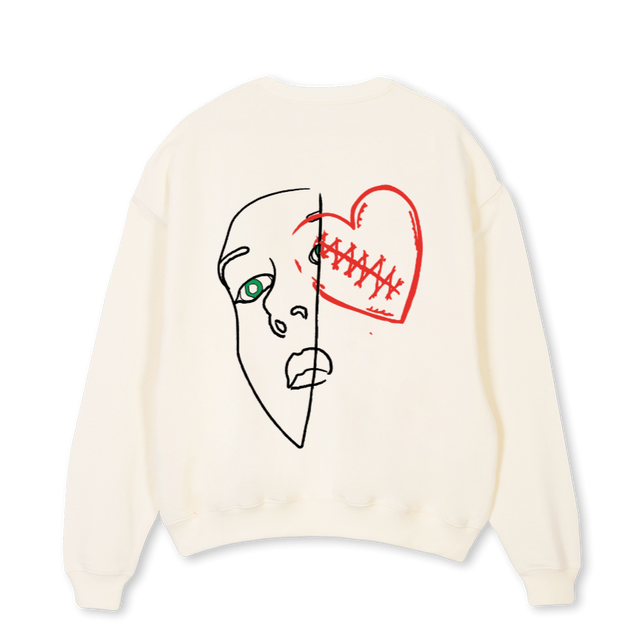 DREI Cream Oversized Crewneck Sweater.