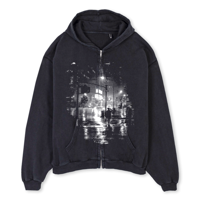 TOKYOWALK Vintage Black Oversized Zipped Hoodie.