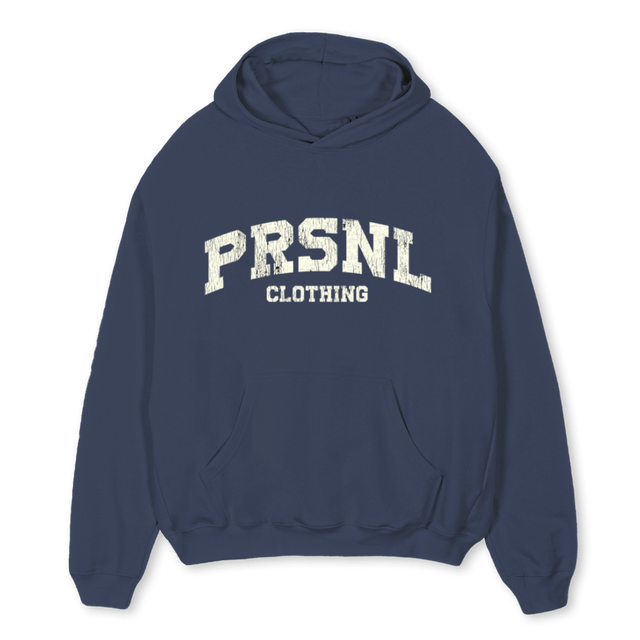PRSNLCOLLEGENAVY Navy Blue Oversized Hoodie.