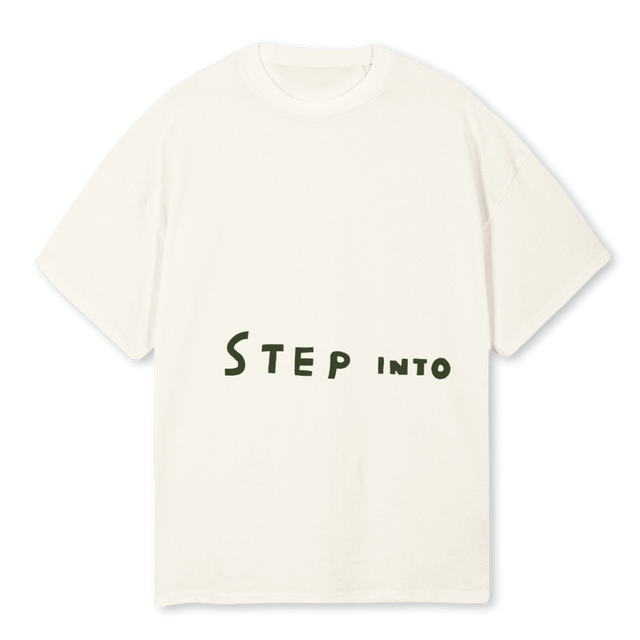 STEPINTOGREEN Cream Oversized Tee.