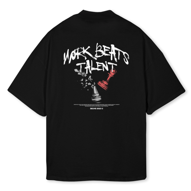 WORKBEATSTALENT Black Oversized Mock Neck Tee.