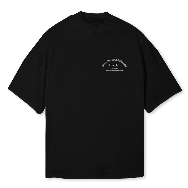 WKNDMILLIONAIR Black Oversized Mock Neck Tee.