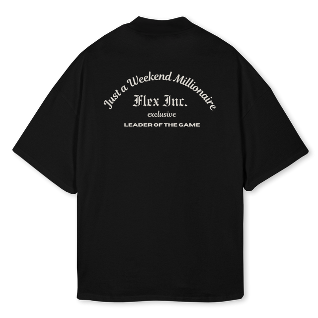 WKNDMILLIONAIR Black Oversized Mock Neck Tee.